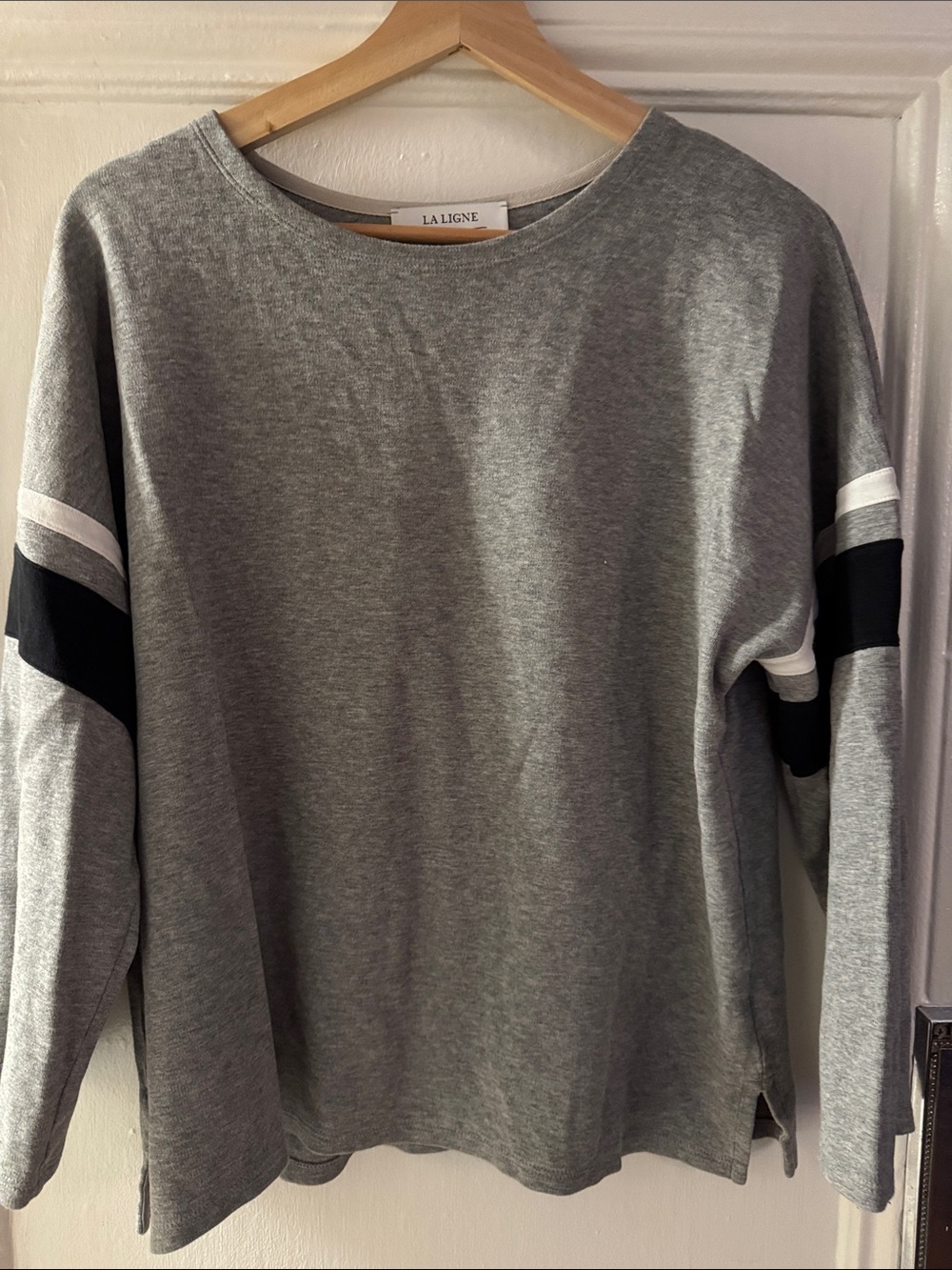 La Ligne Grey Crewneck Sweatshirt with Black & White Sleeve Bands M